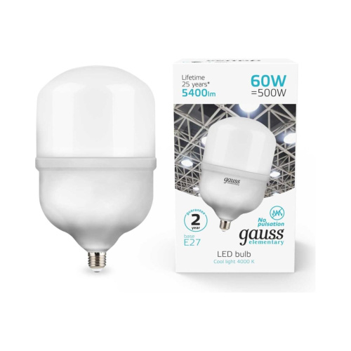 Лампа светодиодная Gauss Elementary T160 63226 60Вт E27 цилиндр 220B 4000K св.свечения белый нейтральный уп/1шт