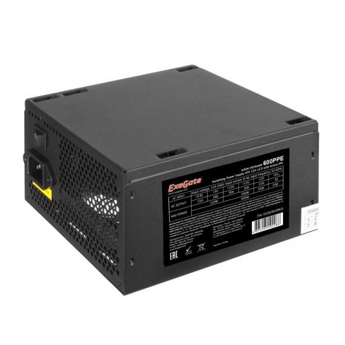 Блок питания ExeGate EX260643RUS-PC 600W 600PPE, ATX, PC, black, APFC, 12cm, 24p+(4+4)p, PCI-E, 5xSATA, 3xIDE, FDD + кабель 220V