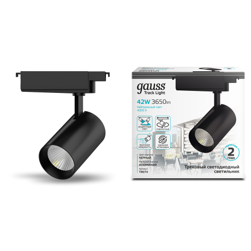 Светильник GAUSS TR074, 42Вт, 4000К, черный