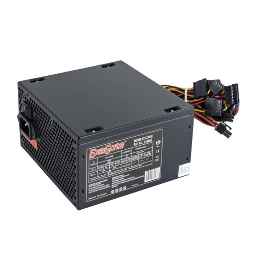 Блок питания ExeGate EX219459RUS-S 400W XP400, ATX, SC, black, 12cm fan, 24p+4p, 3xSATA, 2xIDE, FDD + кабель 220V