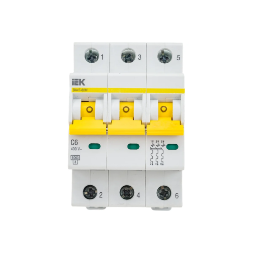 Выключатель автоматический IEK MVA31-3-006-C 6A тип C 6kA 3П 400В белый