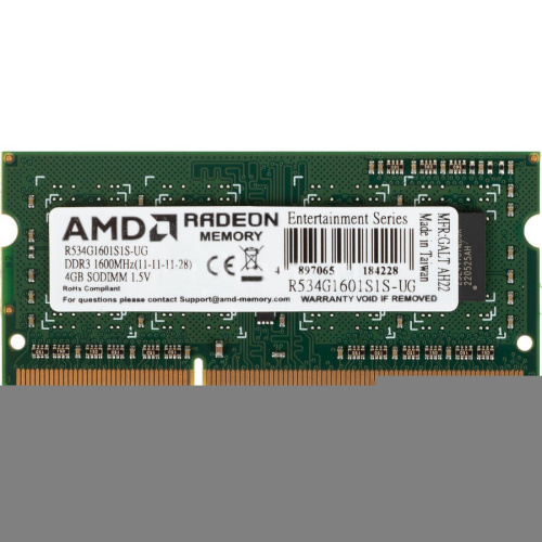 ОЗУ AMD R534G1601S1S-UG DDR3 4Gb 1600MHz RTL PC3-12800 CL11 SO-DIMM 204-pin 1.5В
