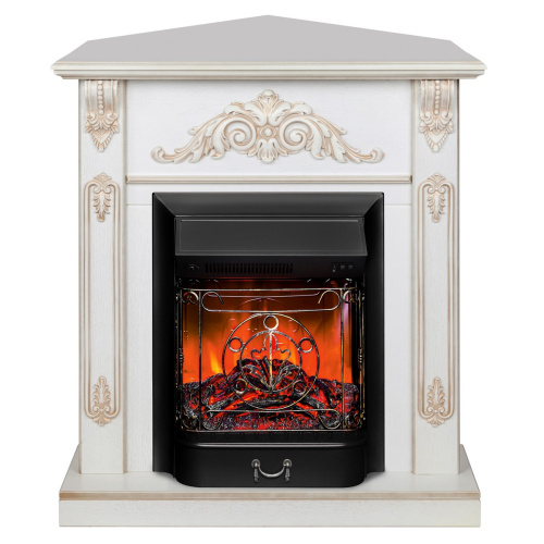 Электрокамин RealFlame Anita Corner WT дуб белый с золотой патиной с очагом Majestic Lux Black