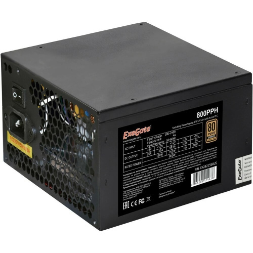 Блок питания ExeGate 800PPH-OEM EX282156RUS-OEM 80 Plus Bronze 800W (ATX, APFC, КПД 89 (80 Plus Bronze)