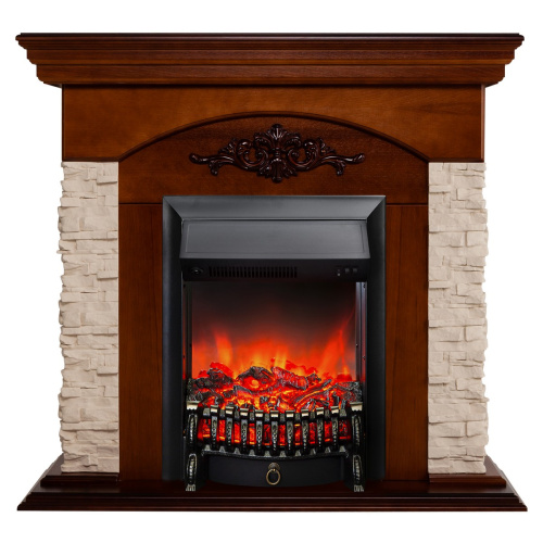 Электрокамин RealFlame Neapolis NT орех с очагом Fobos Lux Black