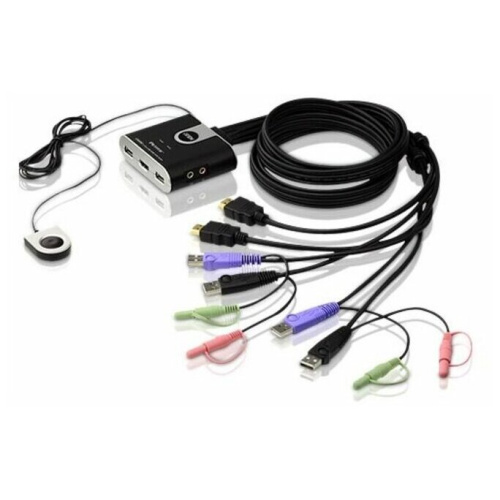KVM-переключатель Aten CS692-AT KVM+Audio 1 user USB+HDMI - 2 cpu USB+HDMI со встр.шнурами USB+Audio 2x1.2м 1920x1200 настол., исп.стандарт