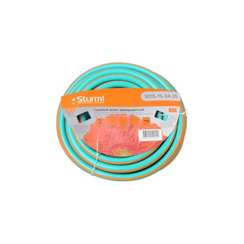 Шланг д/воды 3/4" Sturm! 3015-15-34-25 25м оранж+мятн, усиленный армир. 3 слойн., без примес.