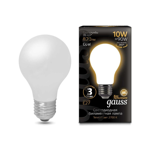 Лампа светодиодная Gauss 102202110 10Вт E27 шар 220B 2700K св.свечения белый теплый A60 уп/10шт