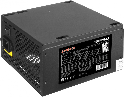 Блок питания Exegate EX282040RUS-OEM 500PPH-LT-OEM, 80+, ATX, black, APFC, 12cm, 24p, (4+4)p, 5xSATA, 3xIDE