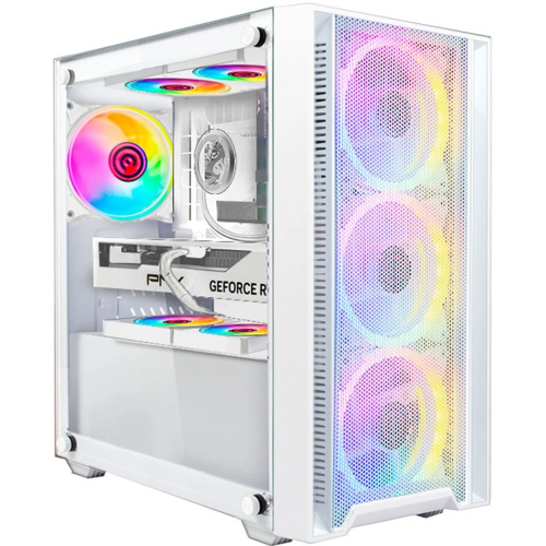 Корпус Ginzzu CL640 mATX Fan 4*12FRGB передняя панель сетка белый
