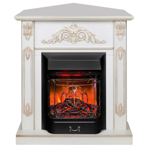 Электрокамин RealFlame Anita Corner WT дуб белый с золотой патиной с очагом Majestic Lux Black RC