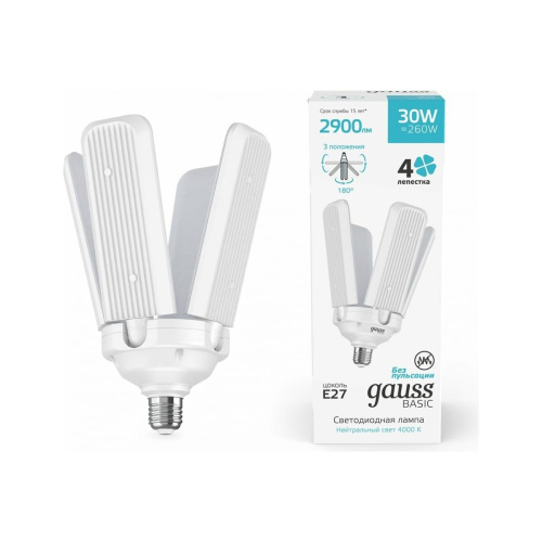 Лампа светодиодная Gauss Basic 11732232 30Вт цок.E27 клевер 220B 4000K св.свечения белый нейтральный уп/1шт