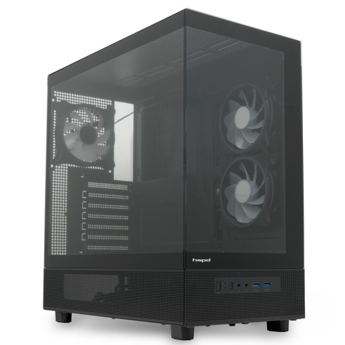 Корпус HSPD F710 (F710-TGBK-ARGB), без БП, Panoramic Mid Tower, Black, TG, 0.5 SPCC, 3x120mm ARGB E-ATX, ATX, mITX 185/395/270mm 2x2.5", 1x3.5