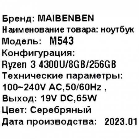 15.6" Ноутбук MAIBENBEN M543 серебристый