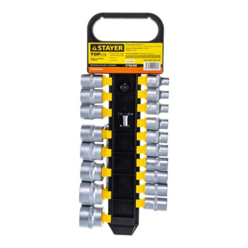 Набор торцовых головок Stayer Standard 27750-H20 1/2" на пластиковом рельсе/трещотка/удлинитель/8-32мм/20 предметов