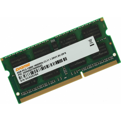 ОЗУ Память DDR3 4Gb 1600MHz Digma DGMAS31600004D RTL PC3-12800 CL11 SO-DIMM 204-pin 1.5В dual rank