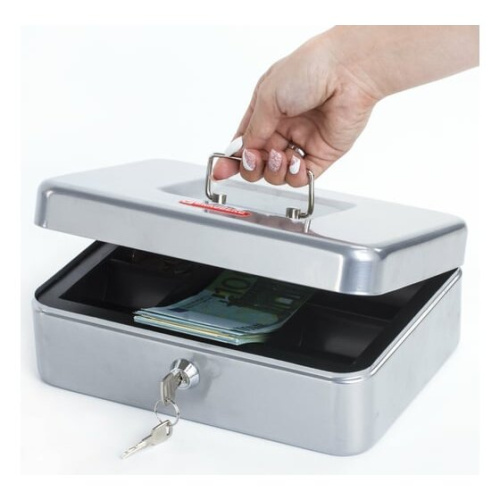 Ящик для денег BRAUBERG 291059 90х180х250мм, ключевой замок, серебристый