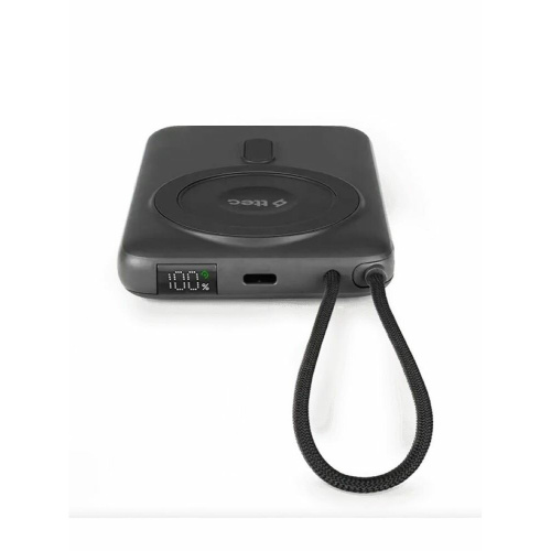 Внешний аккумулятор беспроводной TTEC 2BB230GR Recharger M LCD 10000 mAh. MagSafe PD 20W Powerbank с кабелем USB-C и подставкой серый