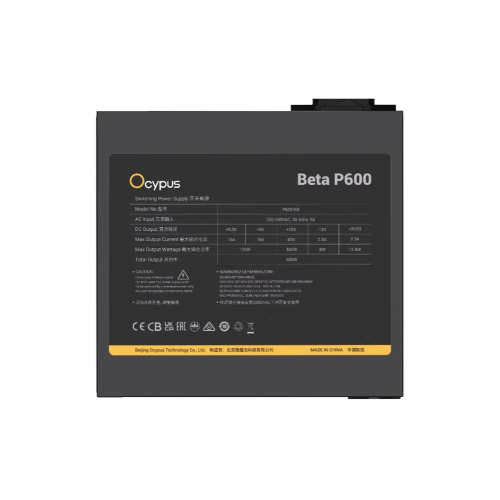 Блок питания Ocypus Beta P600 BK (Beta-P600-N1HDBK024X-EU) 600W (ATX, APFC, 20+4 pin, 120mm fan, PCI-E 6+2Px2, 3xSATA)