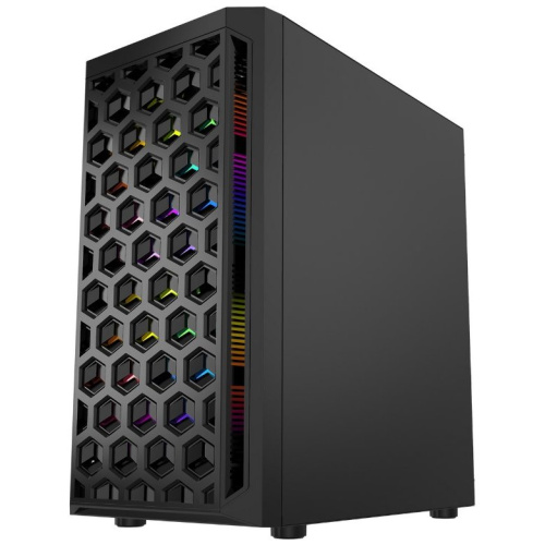 Корпус Powercase Mistral Micro T3B CMIMTB-L3, Tempered Glass, Mesh, 2x 140mm + 1х 120mm 5-color fan, чёрный, mATX