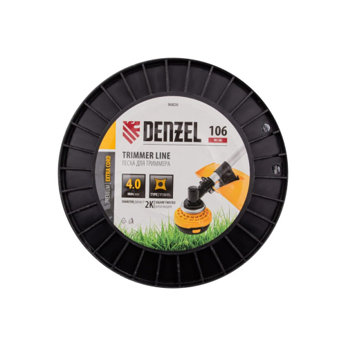 Леска для триммера Denzel Extra Cord 96826 двухкомпонентная витой квадрат, 4,0ммх106м, на DIN катушке