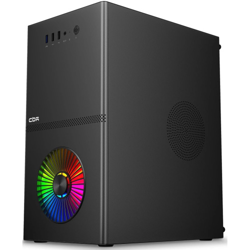 Корпус CBR V867 (PCC-MATX-V867-WPSU), без БП, mATX Minitower, 1*USB 3.0, 2*USB 2.0, HD Audio+Mic, Rainbow Fan, Black
