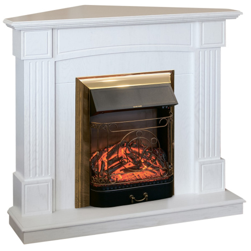 Электрокамин RealFlame Andrea Corner WT фактурный белый с очагом Majestic Lux Brass