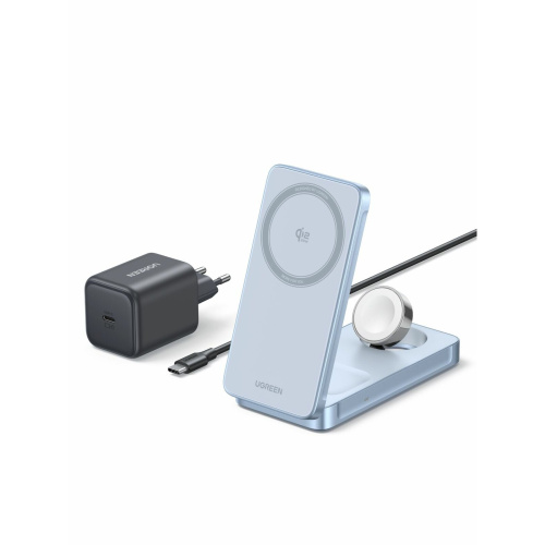 Зарядное устройство UGREEN W757 (55901) MagFlow 25W Magnetic Qi2.2 Wireless 3-in-1 Charger Starlight Blue