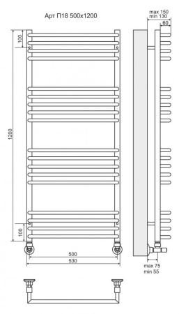 Водяной полотенцесушитель Terminus Арт П18 500х1200